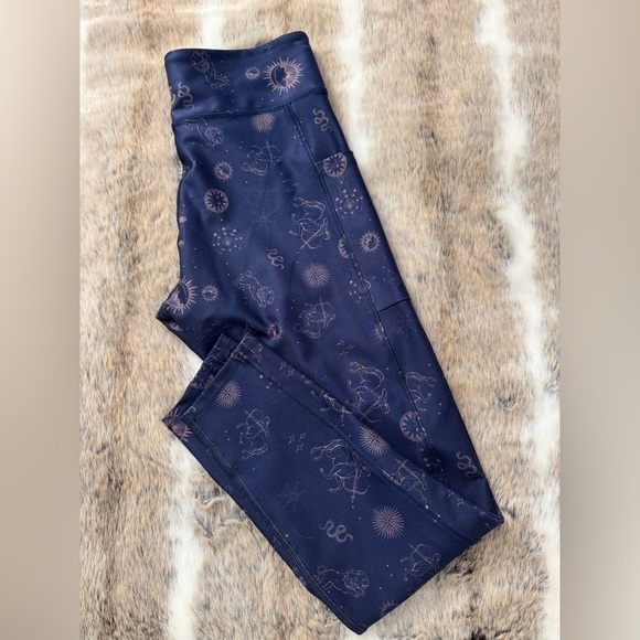 Calme Johnny Was Navy Blue Zodiac Leggings Size Small With Side Pockets - Picture 1 of 6